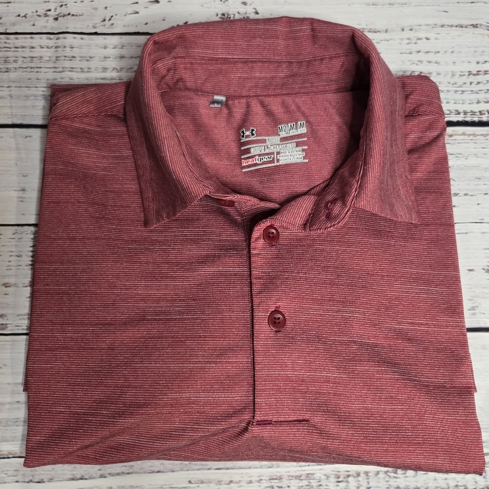 Under Armour UA Shirt Heat Gear Spacedye Red Short Sleeve Polo Shirt sz Med - Picture 2 of 6